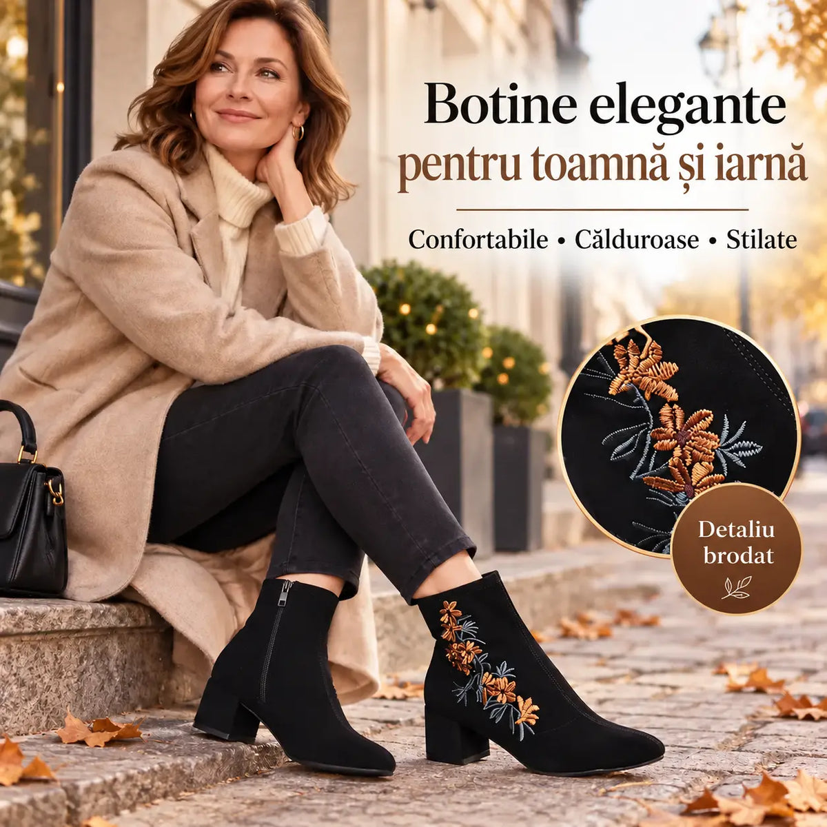 🥰🥰【35-40】Ghițe cu vârf rotund și toc gros, brodat