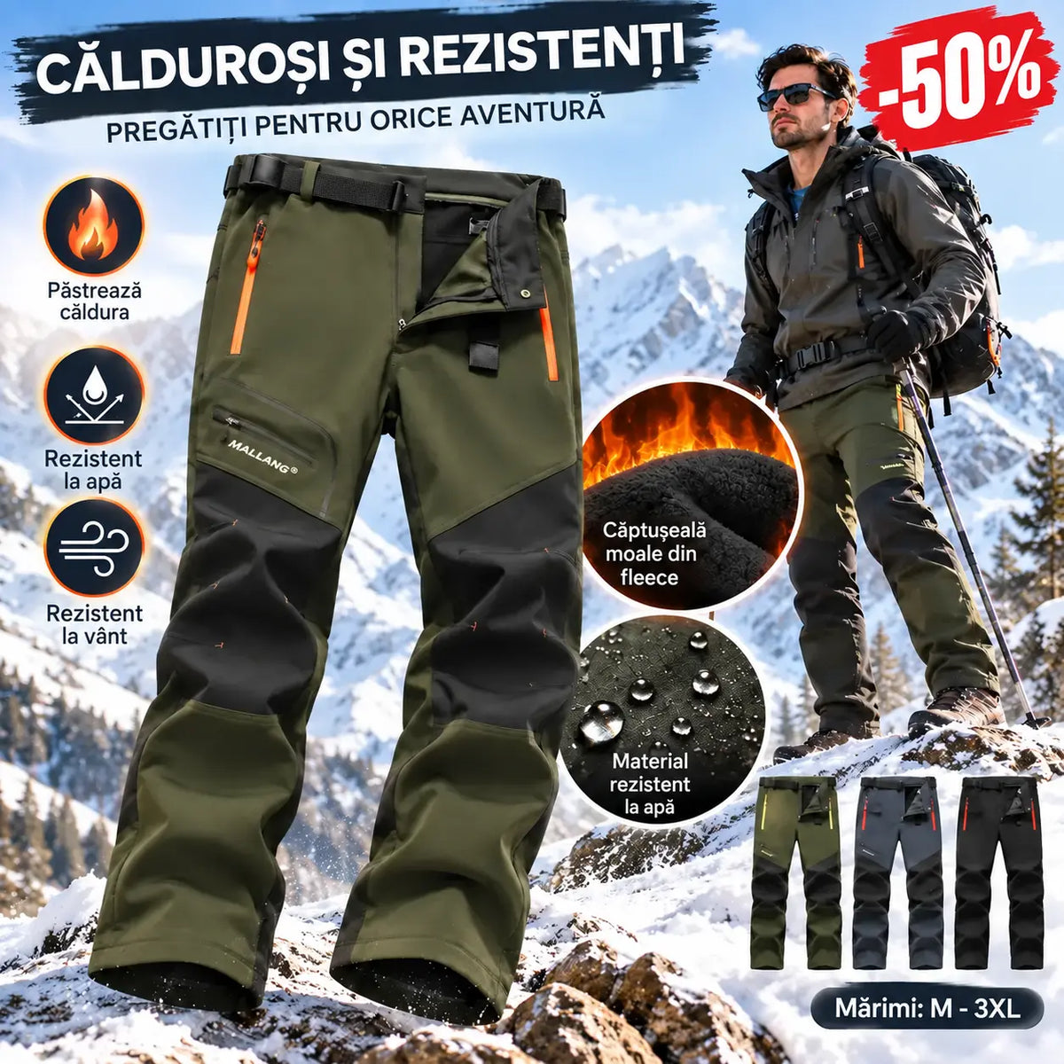 【Versiune îmbunătățită】Pantaloni casual noi pentru bărbați, impermeabili și călduroși pentru toamna și iarna